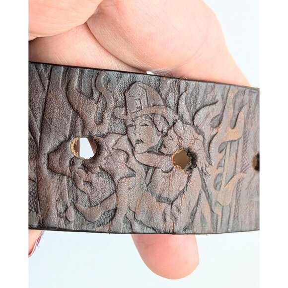 Vintage Tooled Leather Belt 47" Firefighter First Responder EMT Collectible Belt - Picture 2 of 8